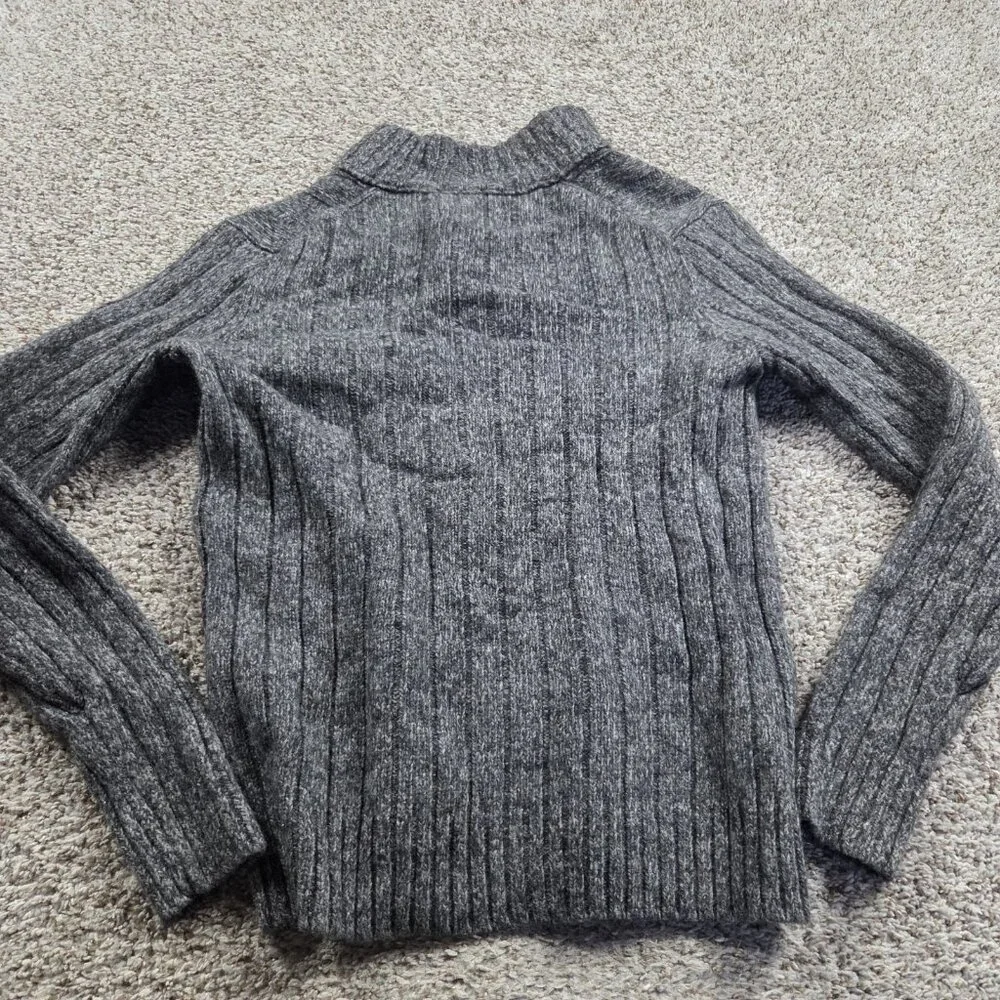 Eddie Bauer Sweater Mens Large Tall Gray Henley Ribbed Wool Blend Preppy